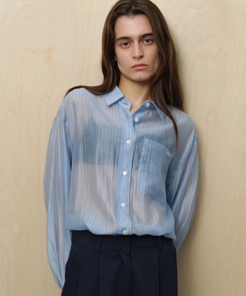 LEVAR(レバー)の「Sheer Stripe Over-Shirt - Sky Blue Stripe(シャツ/ブラウス・レディース・その他・FREE)」の5枚目の写真