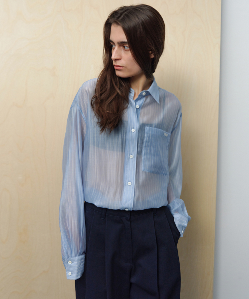 LEVAR(レバー)の「Sheer Stripe Over-Shirt - Sky Blue Stripe(シャツ/ブラウス・レディース・その他・FREE)」の7枚目の写真