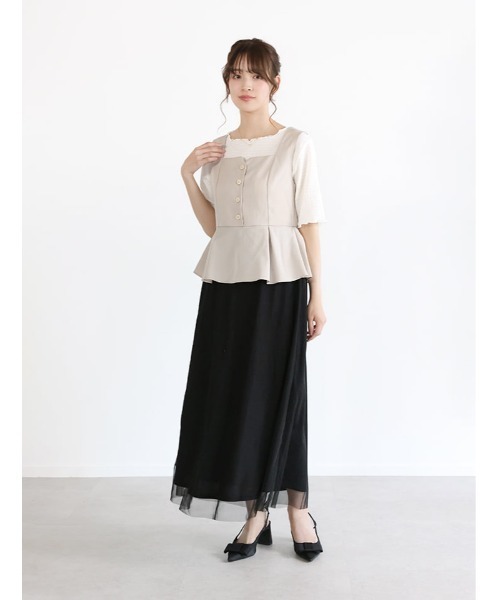 fifth(フィフス)の「ペプラムビスチェ風ドッキングワンピース(ワンピース・レディース・ブラック/ベージュ・XS/M)」の1枚目の写真