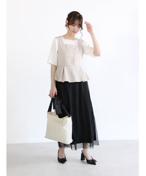 fifth(フィフス)の「ペプラムビスチェ風ドッキングワンピース(ワンピース・レディース・ブラック/ベージュ・XS/M)」の11枚目の写真