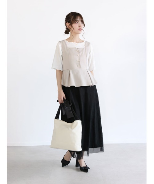fifth(フィフス)の「ペプラムビスチェ風ドッキングワンピース(ワンピース・レディース・ブラック/ベージュ・XS/M)」の12枚目の写真