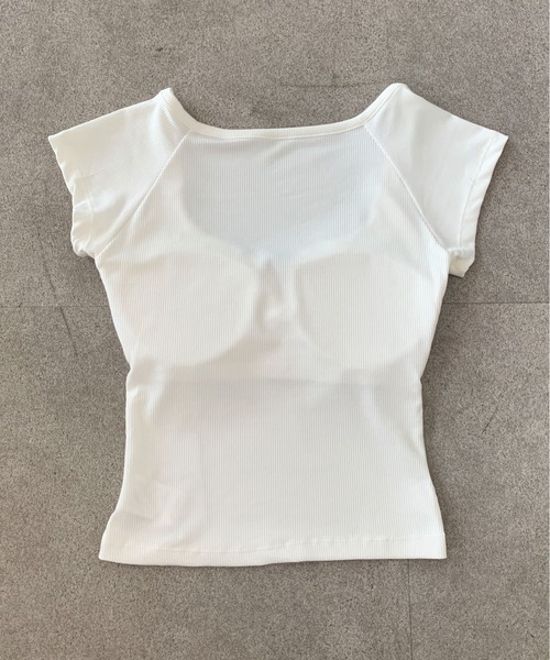 Teem Store(チームストア)の「【カップ付き】リブVネックフロントボタン半袖ピチT(Tシャツ/カットソー・レディース・ホワイト/グレー/ブルー/ブラック・F)」の6枚目の写真