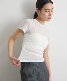 華奢見えサイドギャザーシアーTシャツ / 半袖ギャザートップス