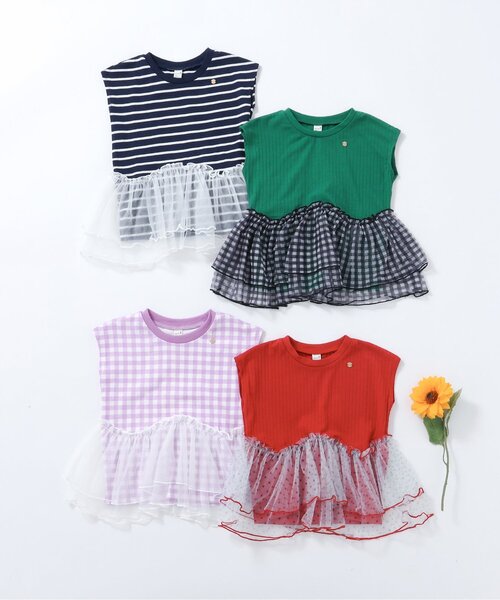 apres les cours（アプレレクール）の「ティアードペプラムトップス（Tシャツ/カットソー・キッズ・グリーン/レッド/その他2/チェック・80/90/100/110/120/130/140）」の12枚目の写真