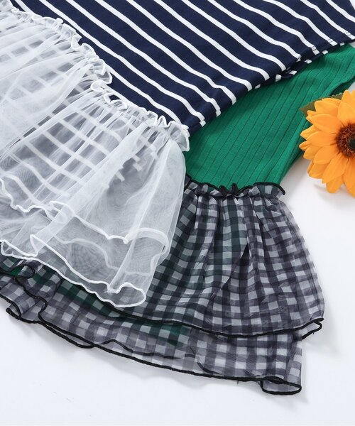 apres les cours（アプレレクール）の「ティアードペプラムトップス（Tシャツ/カットソー・キッズ・グリーン/レッド/その他2/チェック・80/90/100/110/120/130/140）」の13枚目の写真