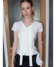 Tie Pintuck Half Blouse, Ivory