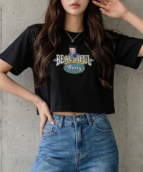 GLAMOROUS JANE（グラマラスジェーン）の「BETTY BOOPプリントショート丈Tシャツ（Tシャツ/カットソー・レディース・ブラック/オフホワイト/チャコールグレー・FREE）」の14枚目の写真