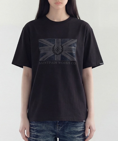 SAINTPAIN(セイントペイン)の「【UNISEX】SAINTPAIN/UNION JACK T(Tシャツ/カットソー・レディース・ブラック/ホワイト・MEDIUM)」の1枚目の写真