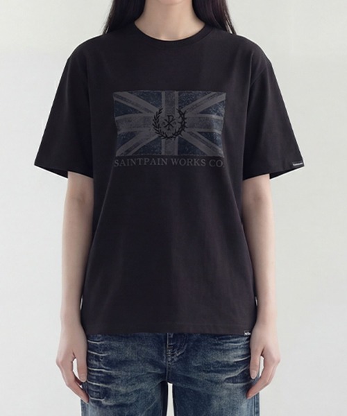 SAINTPAIN(セイントペイン)の「【UNISEX】SAINTPAIN/UNION JACK T(Tシャツ/カットソー・レディース・ブラック/ホワイト・MEDIUM)」の3枚目の写真