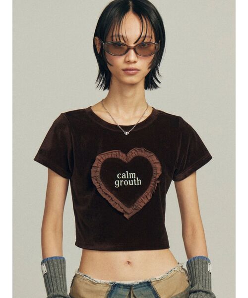 EMODA(エモダ)の「ハートフリルロゴTシャツ(Tシャツ/カットソー・レディース・ブラウン/イエロー/グレー/ホワイト・FREE)」の3枚目の写真