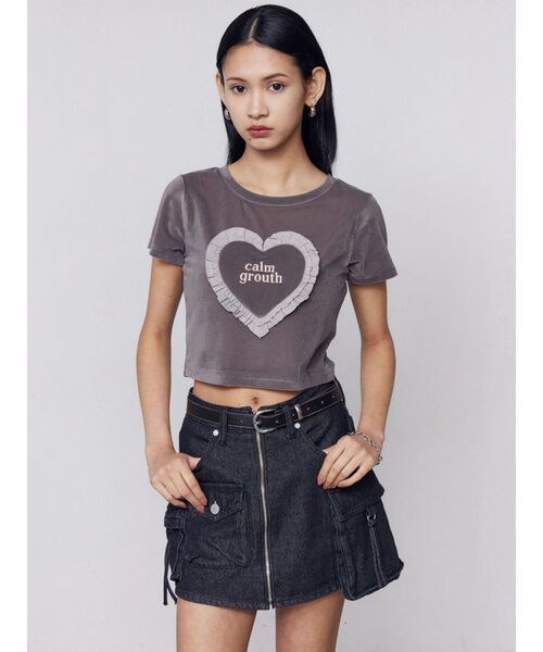 EMODA(エモダ)の「ハートフリルロゴTシャツ(Tシャツ/カットソー・レディース・ブラウン/イエロー/グレー/ホワイト・FREE)」の16枚目の写真