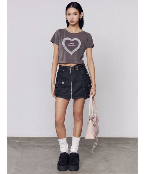 EMODA(エモダ)の「ハートフリルロゴTシャツ(Tシャツ/カットソー・レディース・ブラウン/イエロー/グレー/ホワイト・FREE)」の18枚目の写真