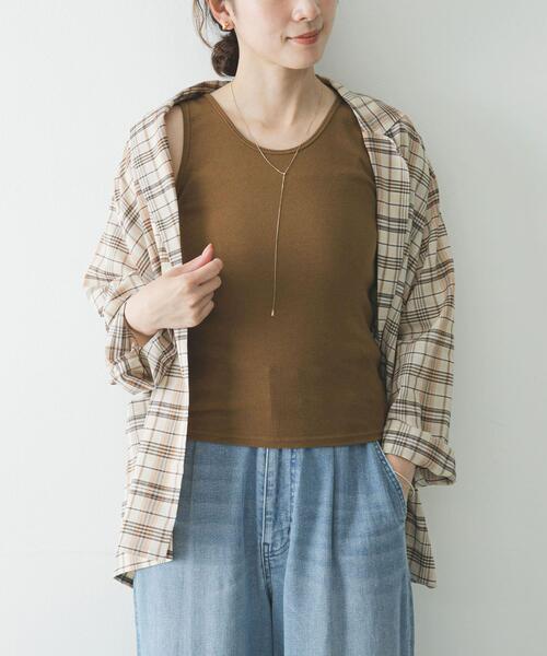 URBAN RESEARCH（アーバンリサーチ）の「コットンテレコタンクトップ（タンクトップ・レディース・チャコールグレー/ホワイト系その他/ブラウン系その他・FREE）」の3枚目の写真