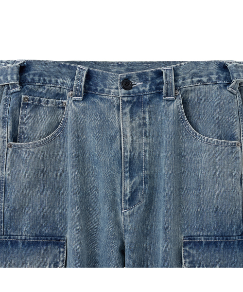 ユーティリティカーゴワイドデニムパンツ（ブルー）（デニムパンツ