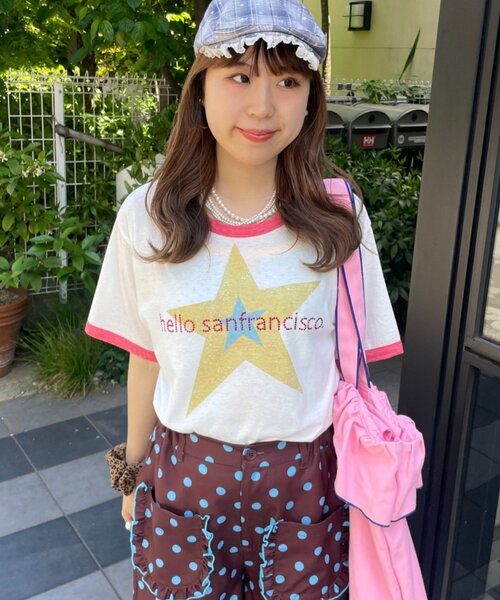 HELLO.SANFRANCISCO(ハローサンフランシスコ)の「【HELLO.SANFRANCISCO/ハローサンフランシスコ】ラインストーンプリントリンガーTEE(Tシャツ/カットソー・レディース・ブルー/ホワイト・ONE SIZE)」の5枚目の写真