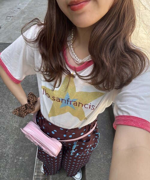 HELLO.SANFRANCISCO(ハローサンフランシスコ)の「【HELLO.SANFRANCISCO/ハローサンフランシスコ】ラインストーンプリントリンガーTEE(Tシャツ/カットソー・レディース・ブルー/ホワイト・ONE SIZE)」の10枚目の写真