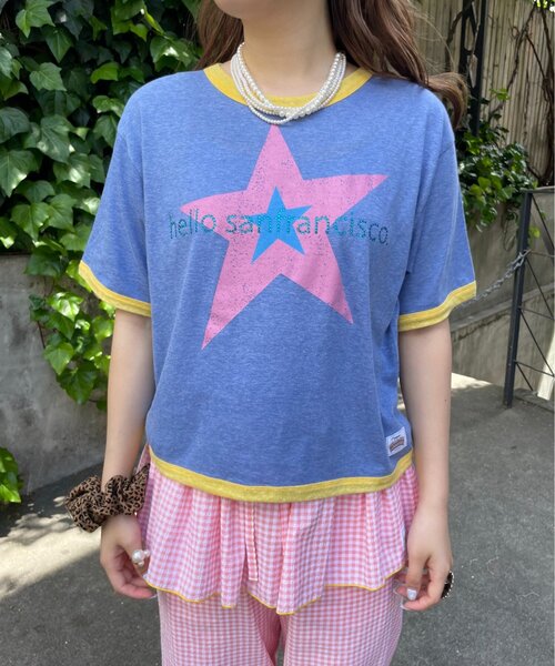 HELLO.SANFRANCISCO(ハローサンフランシスコ)の「【HELLO.SANFRANCISCO/ハローサンフランシスコ】ラインストーンプリントリンガーTEE(Tシャツ/カットソー・レディース・ブルー/ホワイト・ONE SIZE)」の17枚目の写真