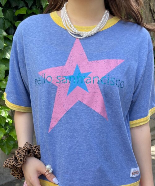 HELLO.SANFRANCISCO(ハローサンフランシスコ)の「【HELLO.SANFRANCISCO/ハローサンフランシスコ】ラインストーンプリントリンガーTEE(Tシャツ/カットソー・レディース・ブルー/ホワイト・ONE SIZE)」の18枚目の写真
