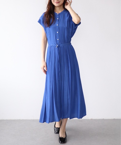 Jines(ジネス)の「キュプラルックポリフレンチスリーブワンピース(ワンピース・レディース・ブラック/ブルー/チャコールグレー・38)」の1枚目の写真