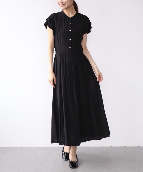 Jines(ジネス)の「キュプラルックポリフレンチスリーブワンピース(ワンピース・レディース・ブラック/ブルー/チャコールグレー・38)」の4枚目の写真