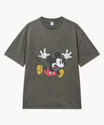 フェイドウォッシングジャンピング_ミッキー_ Tシャツ (チャコール)