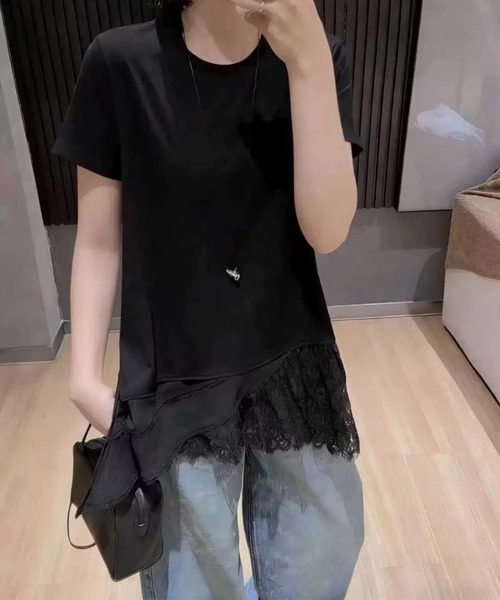 lulufa(ルルファ)の「アシンメトリー レース レイヤード風 カットソー(Tシャツ/カットソー・レディース・ホワイト/ブラック・FREE)」の14枚目の写真