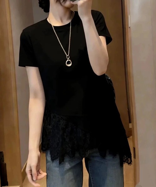lulufa(ルルファ)の「アシンメトリー レース レイヤード風 カットソー(Tシャツ/カットソー・レディース・ホワイト/ブラック・FREE)」の13枚目の写真
