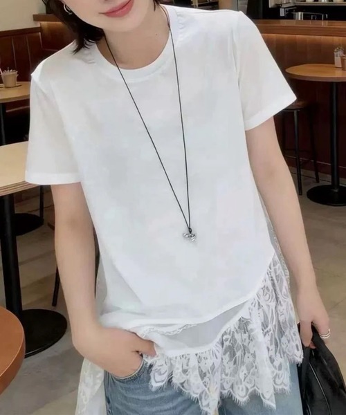 lulufa(ルルファ)の「アシンメトリー レース レイヤード風 カットソー(Tシャツ/カットソー・レディース・ホワイト/ブラック・FREE)」の7枚目の写真