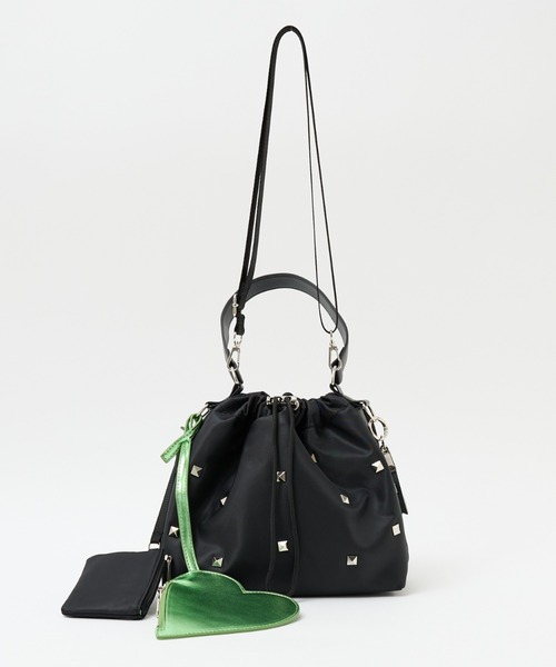 cheek(BAG)(チーク)の「【cheek】heart pouch studs スタッズ ハートチャーム 巾着 2WAY ショルダーバッグ|サステナブル素材(ショルダーバッグ・レディース・ブラック/グレー/カーキ・フリー)」の18枚目の写真