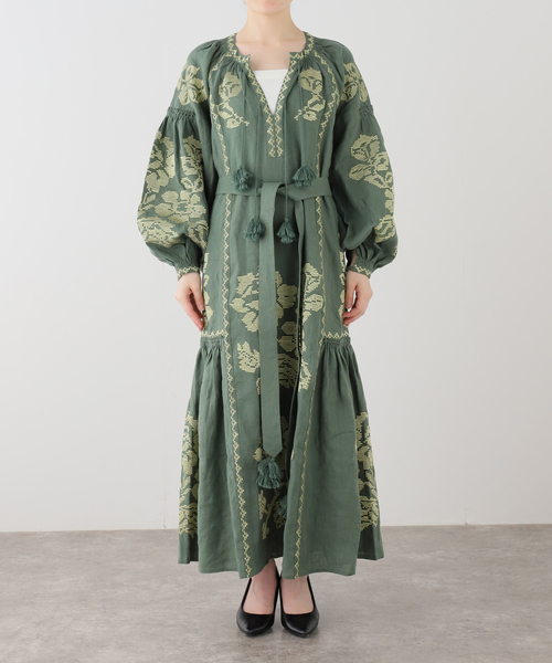 AP STUDIO（エーピーストゥディオ）の「【ANNABO/アンナボ】GREEN&METALLIC GOLD THREADED LONG（ワンピース・レディース・グリーン・FREE）」の5枚目の写真
