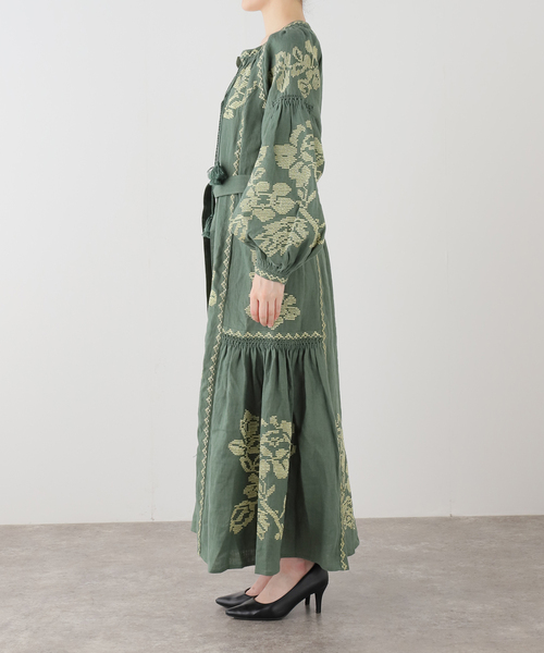 AP STUDIO（エーピーストゥディオ）の「【ANNABO/アンナボ】GREEN&METALLIC GOLD THREADED LONG（ワンピース・レディース・グリーン・FREE）」の6枚目の写真