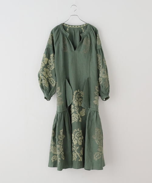 AP STUDIO（エーピーストゥディオ）の「【ANNABO/アンナボ】GREEN&METALLIC GOLD THREADED LONG（ワンピース・レディース・グリーン・FREE）」の11枚目の写真