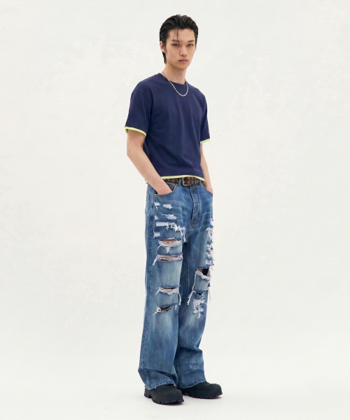 PROCESS(プロセス)の「Layered crop tee - Navy(Tシャツ/カットソー・メンズ・ネイビー・FREE)」の3枚目の写真