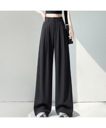 夏薄手涼しげフロントタック上品なシルエットワイドパンツ