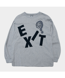 EXIT グラフィック アプリケ オーバーサイズ ソフト ロングスリーブ 半袖Tシャツ [グレー]