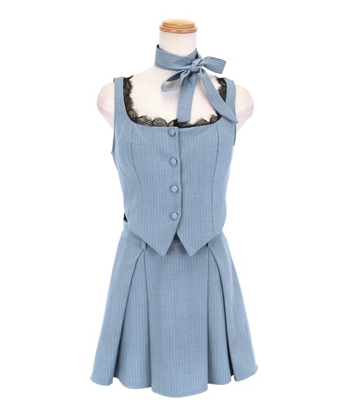 Tika（ティカ）の「キャバドレス セットアップ ミニ フレア ノースリーブ ブラックレース ネックリボン セクシードレス（ドレス・レディース・グレー/ブルー・XL/S/M/L）」の6枚目の写真
