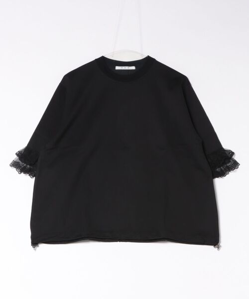 H.A.K(ハク)の「40/2マーセライズ天竺+チュールレースフリル6分袖カットソー(Tシャツ/カットソー・レディース・チャコール/ブラック/ホワイト・FREE)」の6枚目の写真
