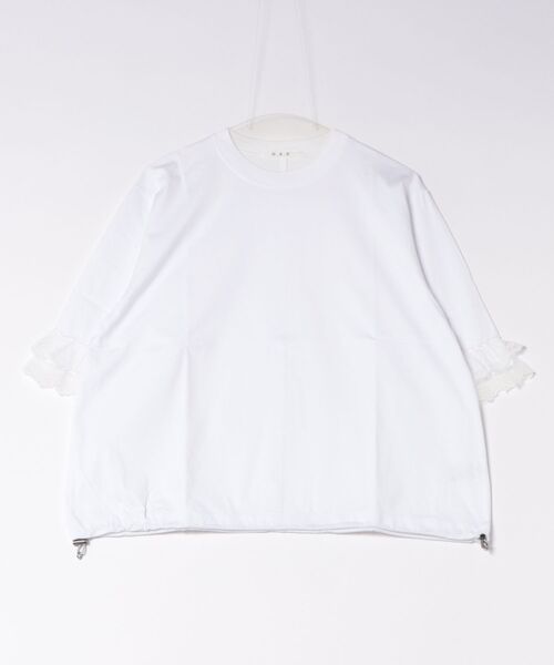 H.A.K(ハク)の「40/2マーセライズ天竺+チュールレースフリル6分袖カットソー(Tシャツ/カットソー・レディース・チャコール/ブラック/ホワイト・FREE)」の5枚目の写真