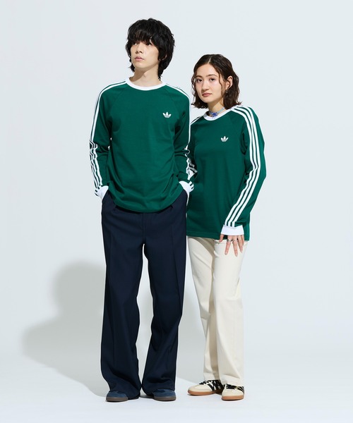 adidas(アディダス)の「スリーストライプス ロングスリーブ Tシャツ / ロンT / アディダスオリジナルス adidas Originals(Tシャツ/カットソー・メンズ・グリーン・X-LARGE/X-SMALL/XX-LARGE/SMALL/MEDIUM/LARGE/3XL/XX-SMALL)」の2枚目の写真