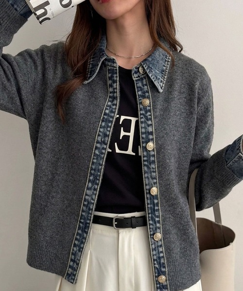 GeeRA(ジーラ)の「フェイクレイヤードデニムカーディガン(カーディガン/ボレロ・レディース・チャコール/ネイビー・X-LARGE/LARGE/MEDIUM/SMALL)」の2枚目の写真