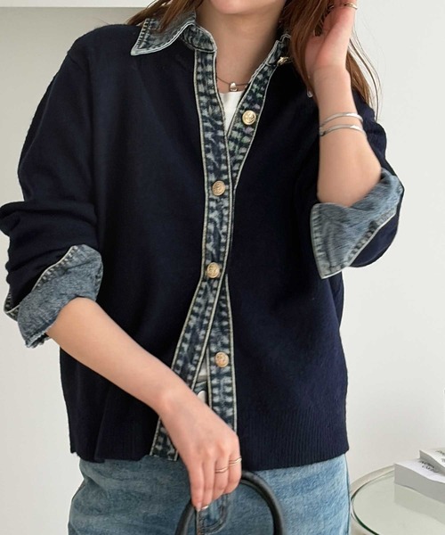 GeeRA(ジーラ)の「フェイクレイヤードデニムカーディガン(カーディガン/ボレロ・レディース・チャコール/ネイビー・X-LARGE/LARGE/MEDIUM/SMALL)」の7枚目の写真