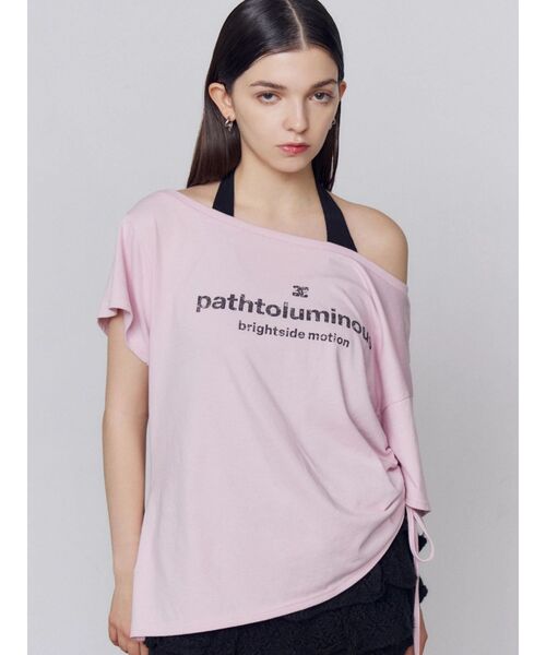 EMODA(エモダ)の「ルーズネックストリングTシャツ(Tシャツ/カットソー・レディース・グレー/ピンク/ブラック/ホワイト・FREE)」の1枚目の写真