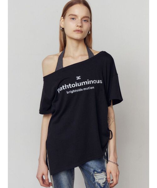 EMODA(エモダ)の「ルーズネックストリングTシャツ(Tシャツ/カットソー・レディース・グレー/ピンク/ブラック/ホワイト・FREE)」の3枚目の写真
