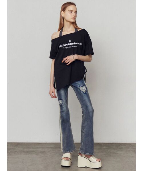 EMODA(エモダ)の「ルーズネックストリングTシャツ(Tシャツ/カットソー・レディース・グレー/ピンク/ブラック/ホワイト・FREE)」の21枚目の写真