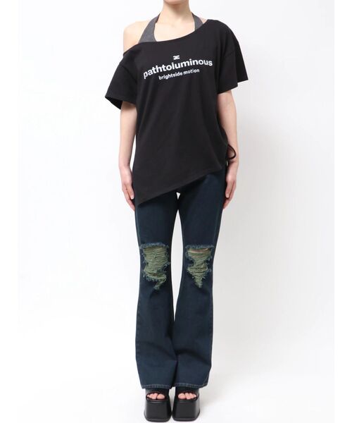 EMODA(エモダ)の「ルーズネックストリングTシャツ(Tシャツ/カットソー・レディース・グレー/ピンク/ブラック/ホワイト・FREE)」の9枚目の写真