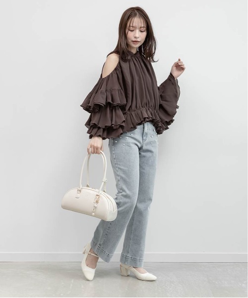 RANDA（ランダ）の「ラッフルフリルオフショルダーブラウス（シャツ/ブラウス・レディース・ブラウン/ピンク/ベージュ系その他・0/1）」の19枚目の写真