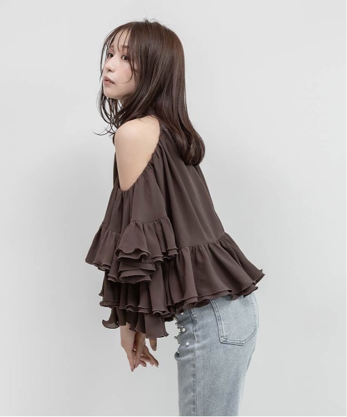 RANDA（ランダ）の「ラッフルフリルオフショルダーブラウス（シャツ/ブラウス・レディース・ブラウン/ピンク/ベージュ系その他・0/1）」の20枚目の写真