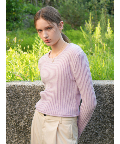 VLETI（ブレッティ）の「Square Ribbed Slim Knit (Purple)（ニット/セーター・レディース・ライトパープル・FREE）」の2枚目の写真