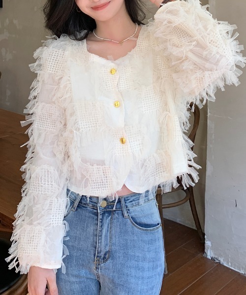 AMAJI(アマジ)の「フリンジ レース長袖シャツ(シャツ/ブラウス・レディース・ベージュ/ライトピンク・SMALL/MEDIUM/LARGE/X-LARGE)」の5枚目の写真
