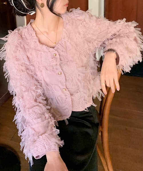 AMAJI(アマジ)の「フリンジ レース長袖シャツ(シャツ/ブラウス・レディース・ベージュ/ライトピンク・SMALL/MEDIUM/LARGE/X-LARGE)」の3枚目の写真